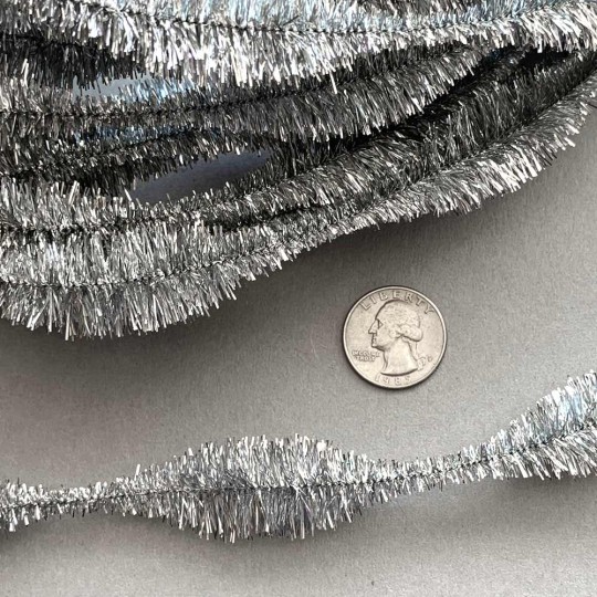 3-1/4" Bumps Metallic Silver Retro Chenille Bump Wired Tinsel Garland ~ BULK ~ 10 Meter Garland Length